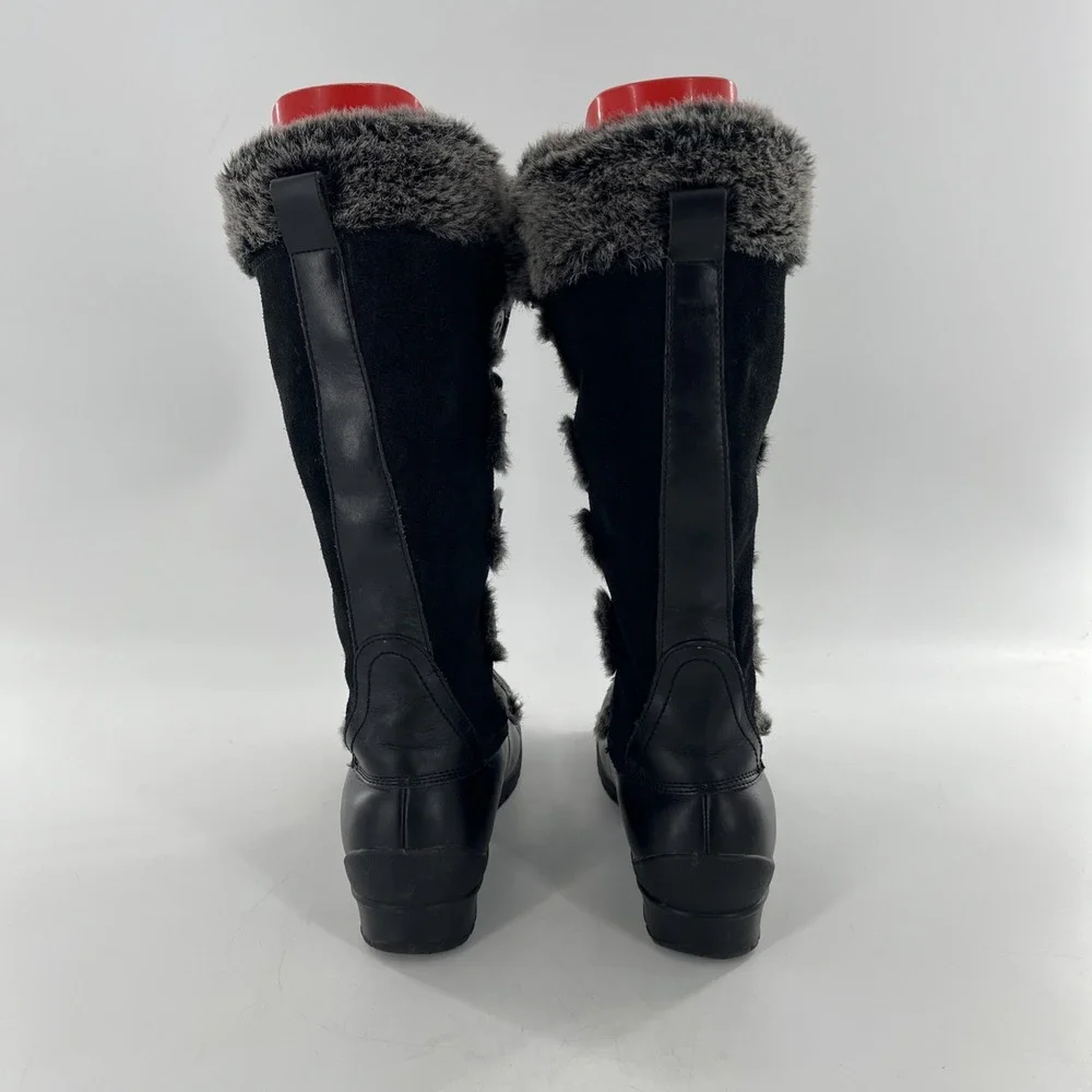 Vintage Nine West Knee High Womens 10 M Black Tall Mucker Duck Leather Suede Fur